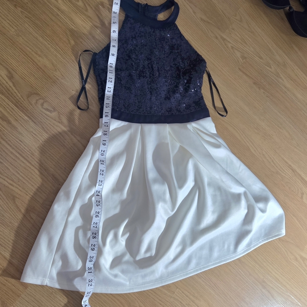Navy Sequin Top with White Skirt Dress